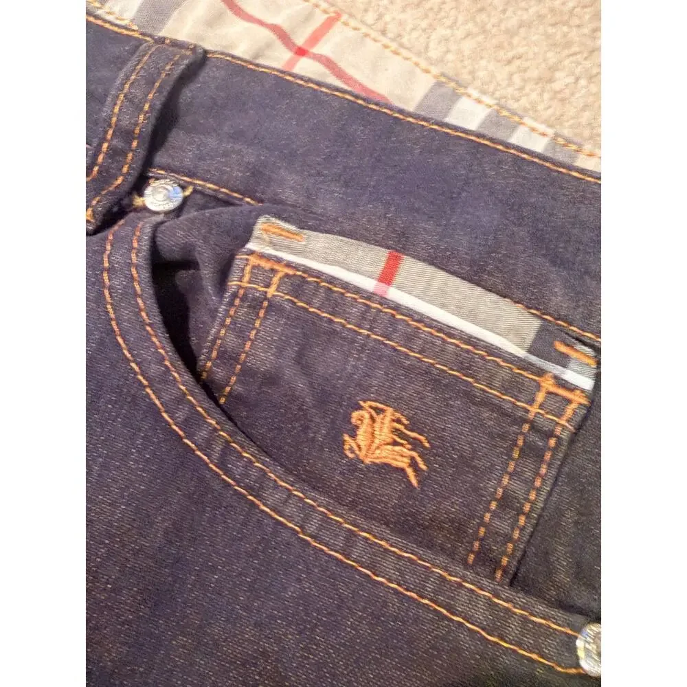 Burberry London Men's Dark Wash Denim Jeans Nova Check Accents Size 32